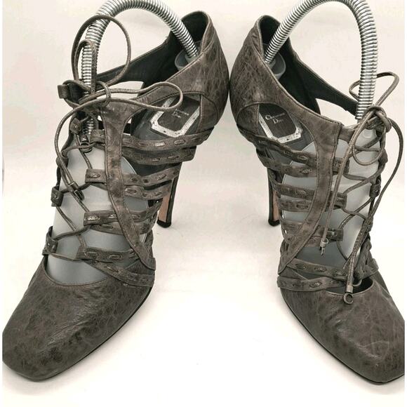 Christian Dior Womens Pebbled Leather Strappy High Heel Pumps Olive US 10/EU 40 - Picture 1 of 12